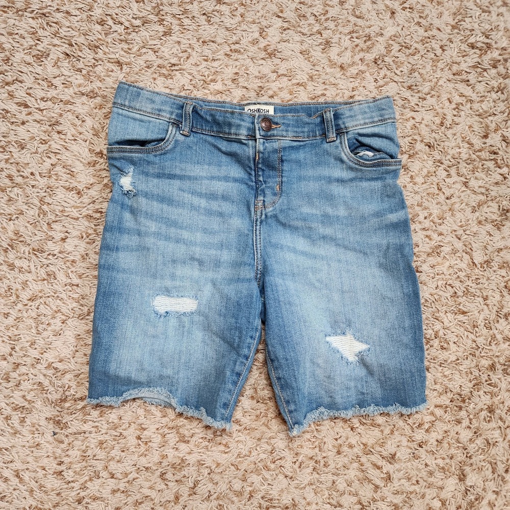 OshKosh B'Gosh Jean Shorts Girl Sz 14 14A Ripped Trim
